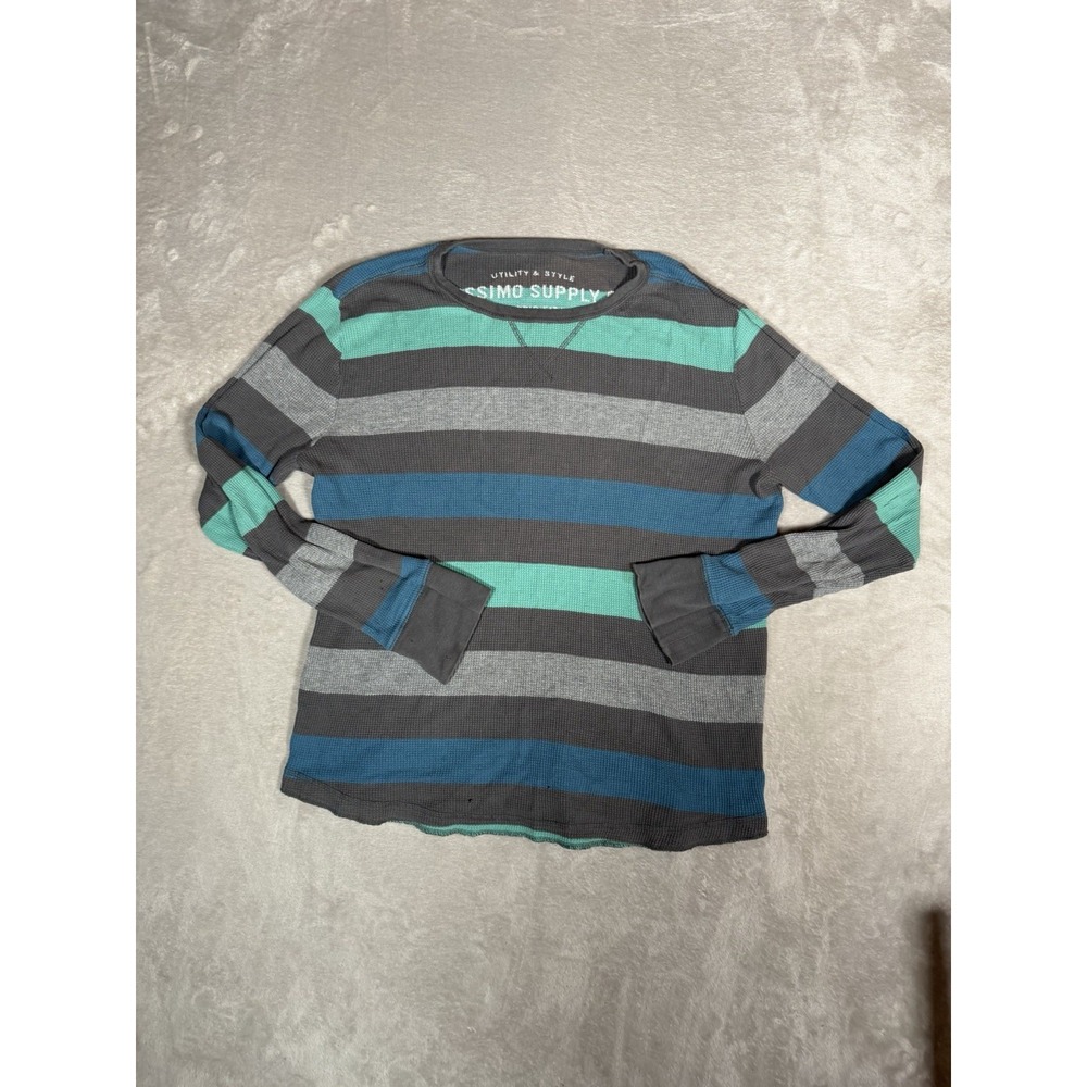 Mossimo Supply Co Mens XL Striped Thermal Shirt Waffle Knit Blue Grey Y2K Skater